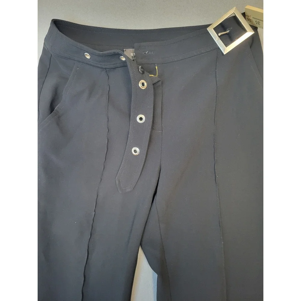 St. John Black Pants Size 2 Flare Leg Eyelet‎ Detail Buckle Belt
